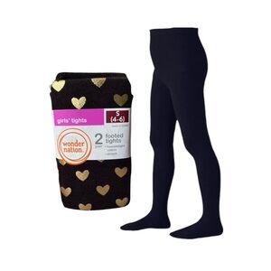 Wonder Nation Gold Foil Hearts And Flat Black Footed Tights